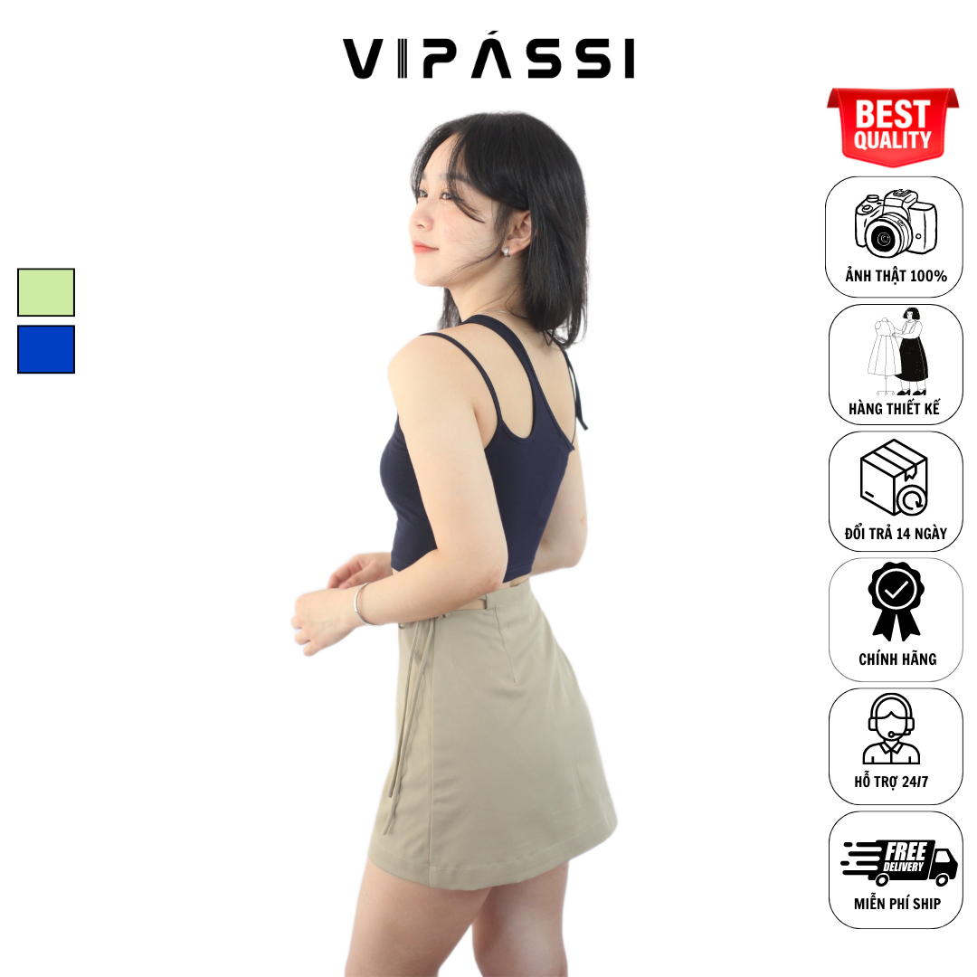 VIPÁSSI - Áo Thun Croptop Hai Dây Cổ Lệch Ngắn Ngang Eo