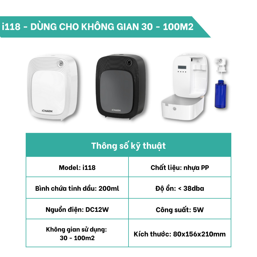 Máy khuếch tán tinh dầu không dùng nước i118 - Tạo mùi thơm, khử mùi hôi trong phòng, spa, cửa hàng chính hãng iCHARM