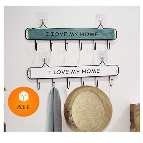 Móc treo đồ trang trí gắn tường chữ I LOVE MY HOME bằng gỗ(hàng sẵn tặng kèm bộ móc treo)