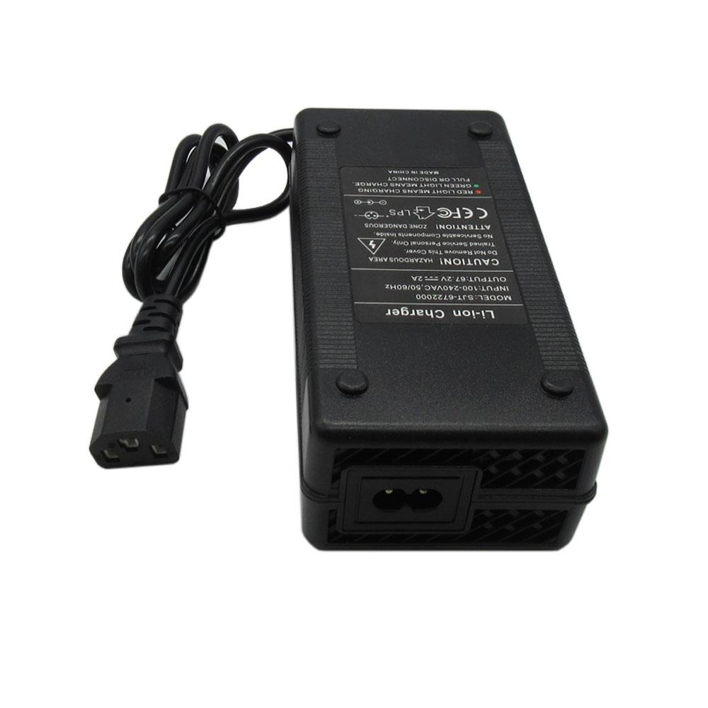Bộ sạc ion 16S 60V LI 67.2V 2A 67.2 Bộ điều hợp lithium Volt T/PC/IEC 3Pin cho 60 V 20Ah EBIKE SCOOTER MOTYCE