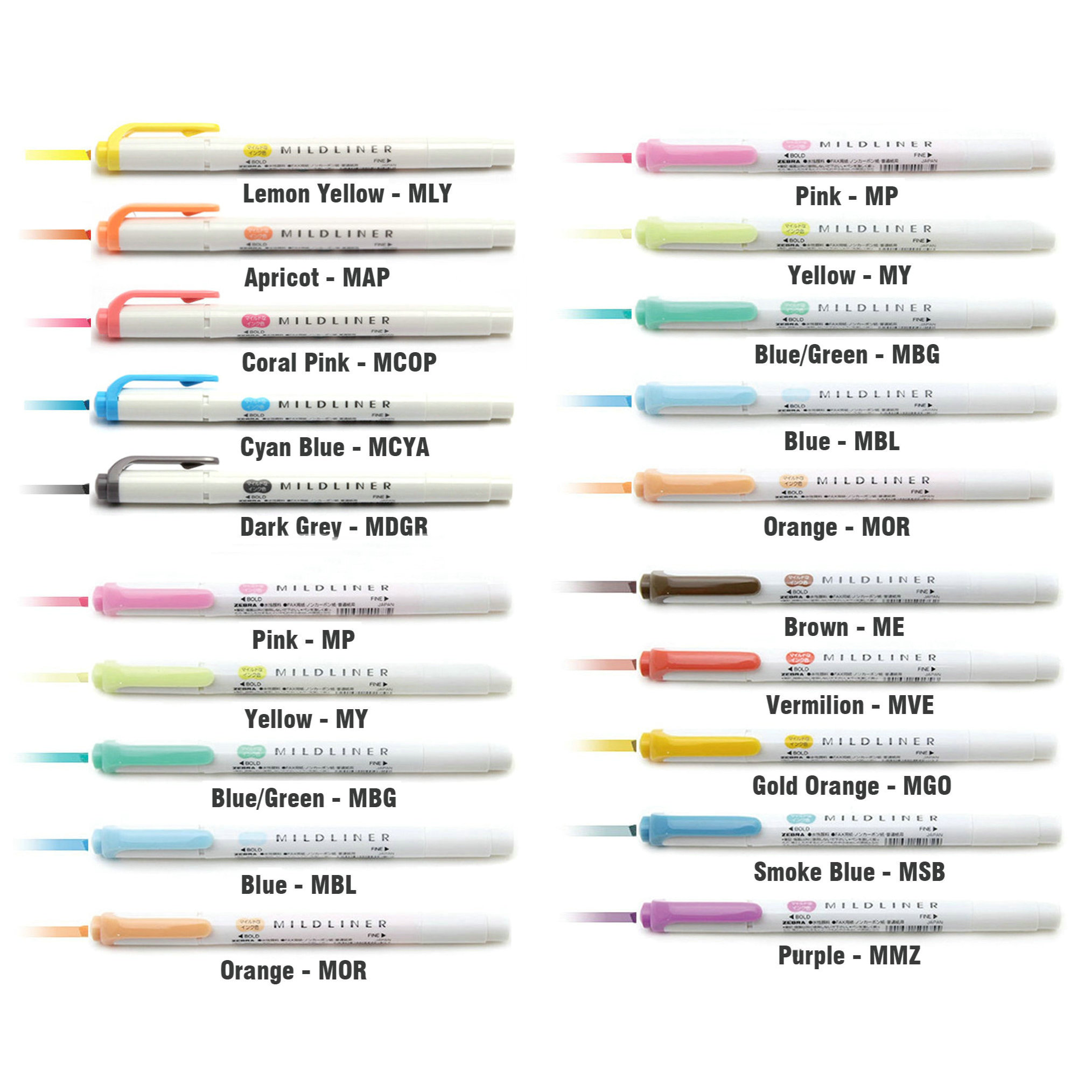 Set 5 Bút đánh dấu hai đầu Zebra highlight Mildliner tem xanh