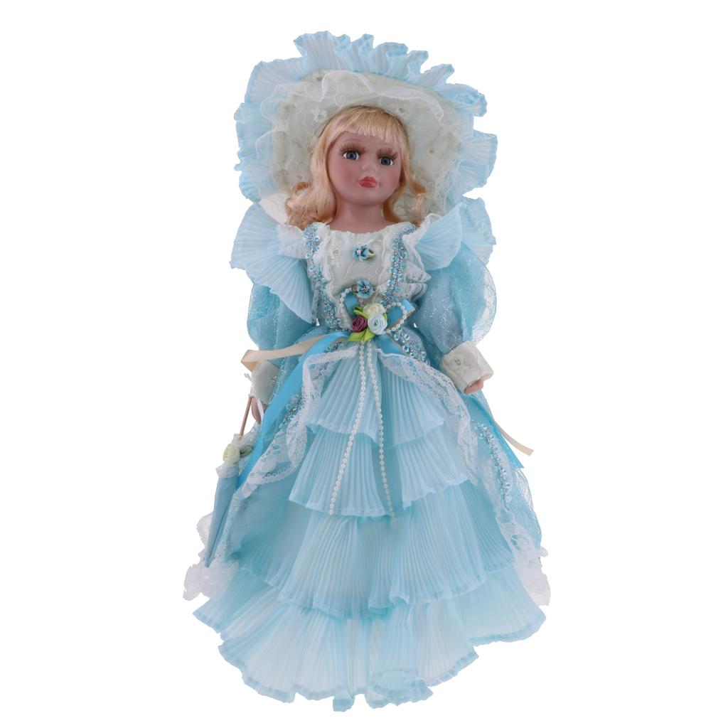 40cm Victorian Porcelain Doll Action Figures Decoration in Light Blue Dress