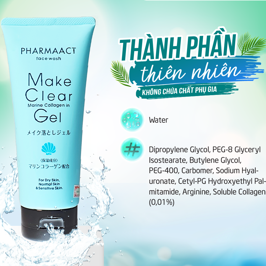 Gel tẩy trang rửa mặt Pharmaact Make Clear Gel Collagen (200g)