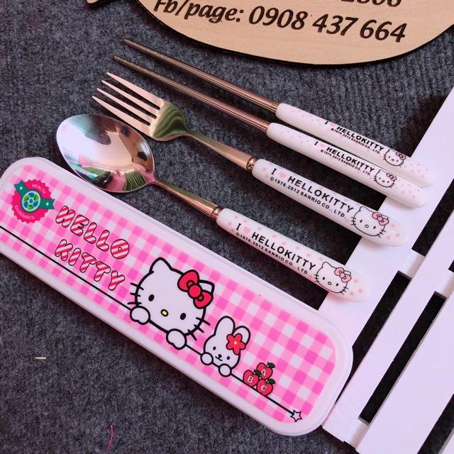 Bộ muỗng đũa inoc cán sứ HelloKitty