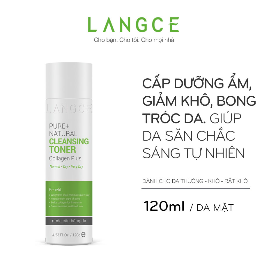 Toner - Nước Cân Bằng Da Collagen+ Tự Nhiên 120ml Da Khô - Tem Xanh TẶNG Kem Làm Rụng Lông Trắng Da 20ml LANGCE