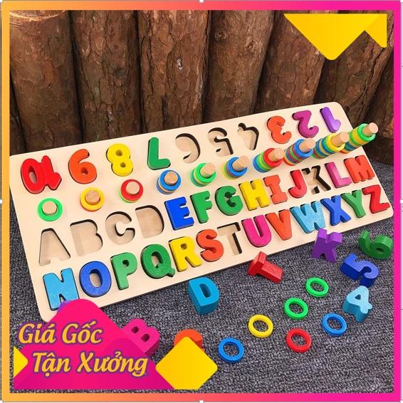 Bảng cột tính học đếm và ghép chữ cái in hoa tiếng anh bằng gỗ - giáo cụ montessori giúp bé học chữ cái hiệu quả