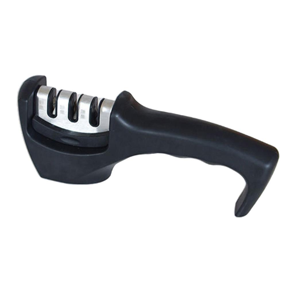Handheld 3-Stage Kitchen Knife Sharpener Knives Coarse Fine Sharpening Black