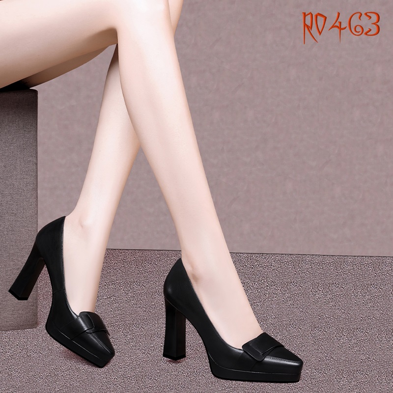 Giày cao gót nữ da lì, gót trụ ROSATA RO463 - 8p - Đen, Đỏ - HÀNG VIỆT NAM - BKSTORE