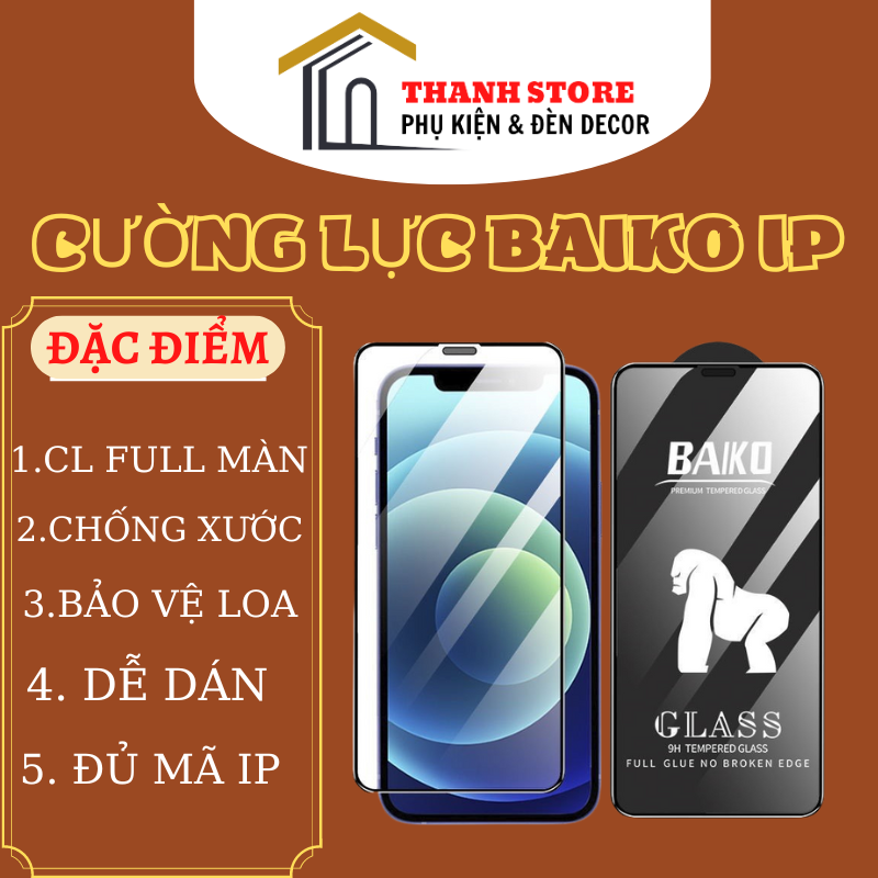 Kính Cường lực iphone BAIKO Kingkong Dành Cho IP 6/7/8/x/xsmax/11/12/13/Pro/Promax/14promax