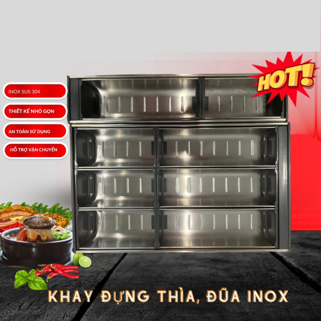 Khay Đựng Thìa, Đũa Inox Eurotek Thiết Kế Hiện Đại, Sang Trọng Có Nhiều Ngăn Với Nhiều Kích Thước Khác Nhau