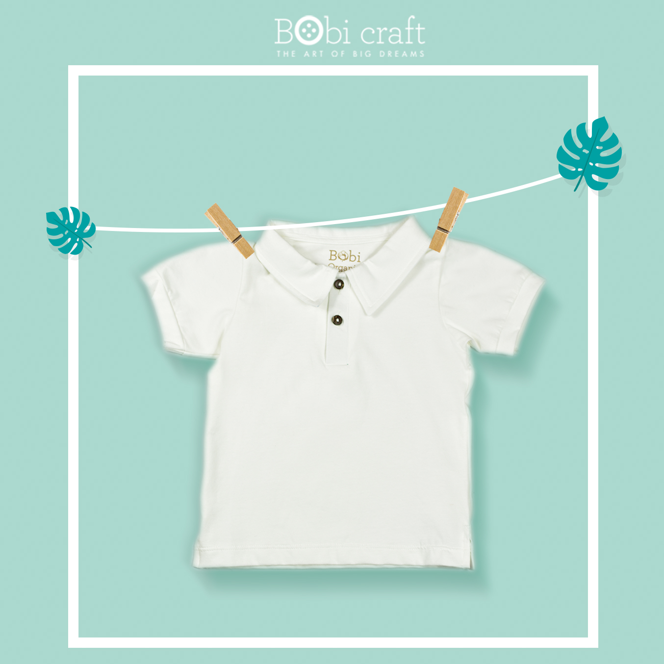 Quần áo trẻ em Bobicraft - Áo thun bé trai cổ bẻ màu trắng - Cotton hữu cơ organic an toàn