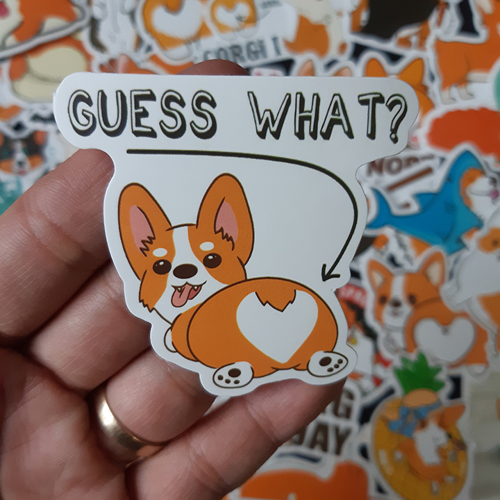 Bộ Sticker dán cao cấp chủ đề CHÚ CHÓ CORGI - Dùng dán Xe, dán mũ bảo hiểm, dán Laptop