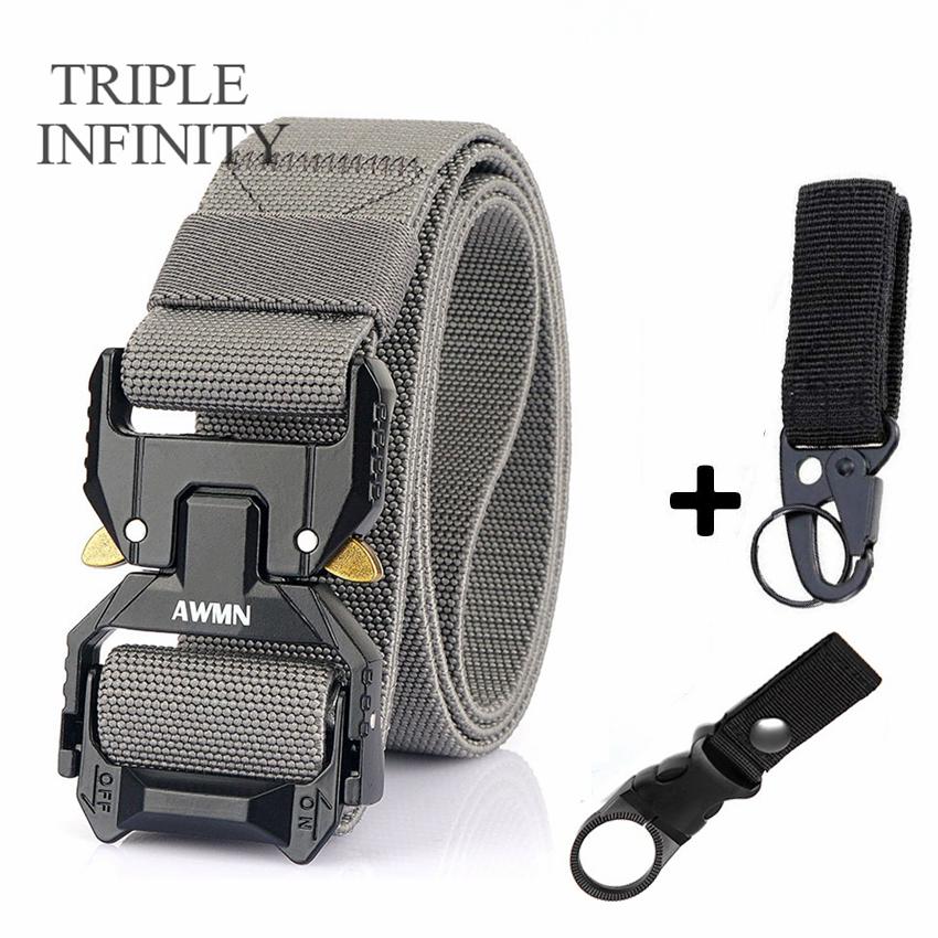 Bộ Ba Vô Cực Mới Thun Quần Jean Nam Dây Ngoài Trời Săn Bắn Khóa Kim Loại Chiến Thuật Dây Đa Chức Năng Nam Dài Vải Bố thắt Lưng