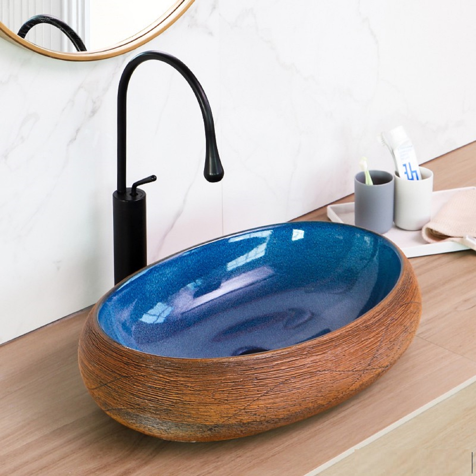 CHẬU LAVABO ELIP, CHẬU RỬA MẶT XANH NGỌC BÍCH RẤT ĐẸP VÀ SANG TRỌNG QUÝ PHÁI GROVES NHẬP KHẨU CHÍNH HÃNG GRVL 8126