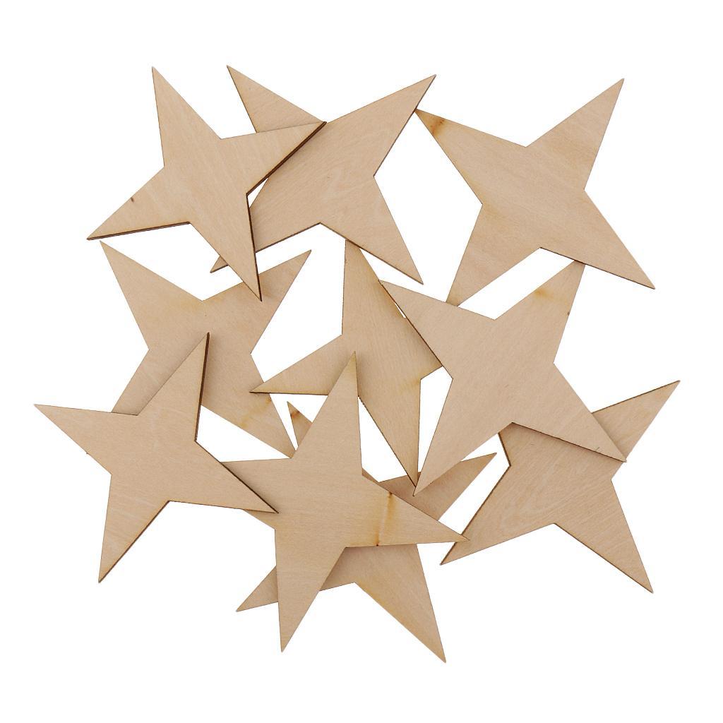 High Quality Blank 4 Point Star Shapes Rustic Wooden Embellishments DIY Wooden Name Card Unfinished Wood Plaque Sign DIY Decoration Wood Art Craft 10/20/30/40/50/60/70/90mm