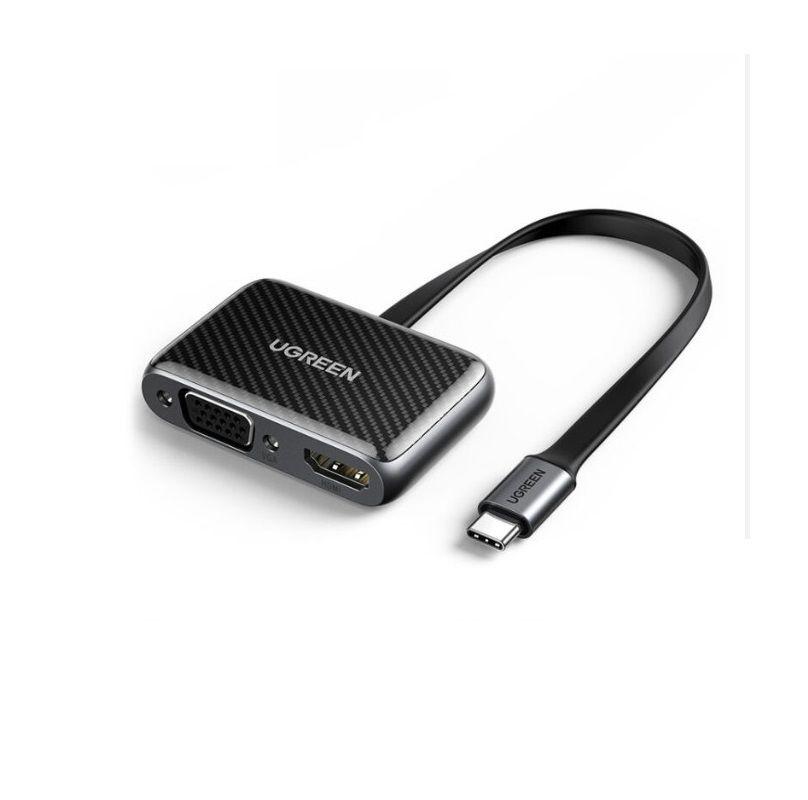 Ugreen UG70549CM303TK cáp dẹp chống gãy usb type C Đầu chuyển đổi ra HDMI + VGA - HÀNG CHÍNH HÃNG