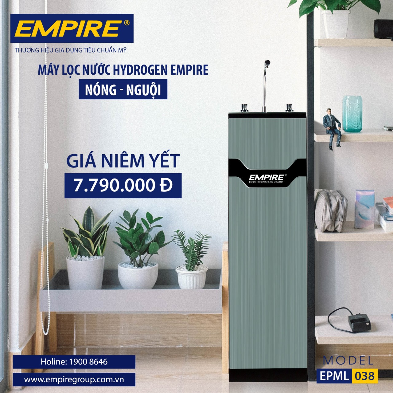 Máy lọc nước EMPIRE Hydrogen 2 chức năng Nóng - Nguội Model EPML038 - Hàng chính hãng.