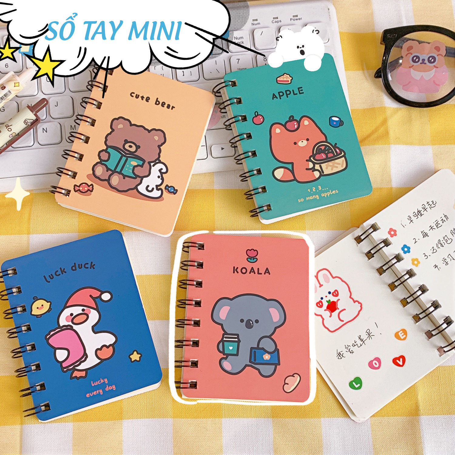 Sổ tay mini, sổ tay ghi chú nhỏ gọn, họa tiết chibi