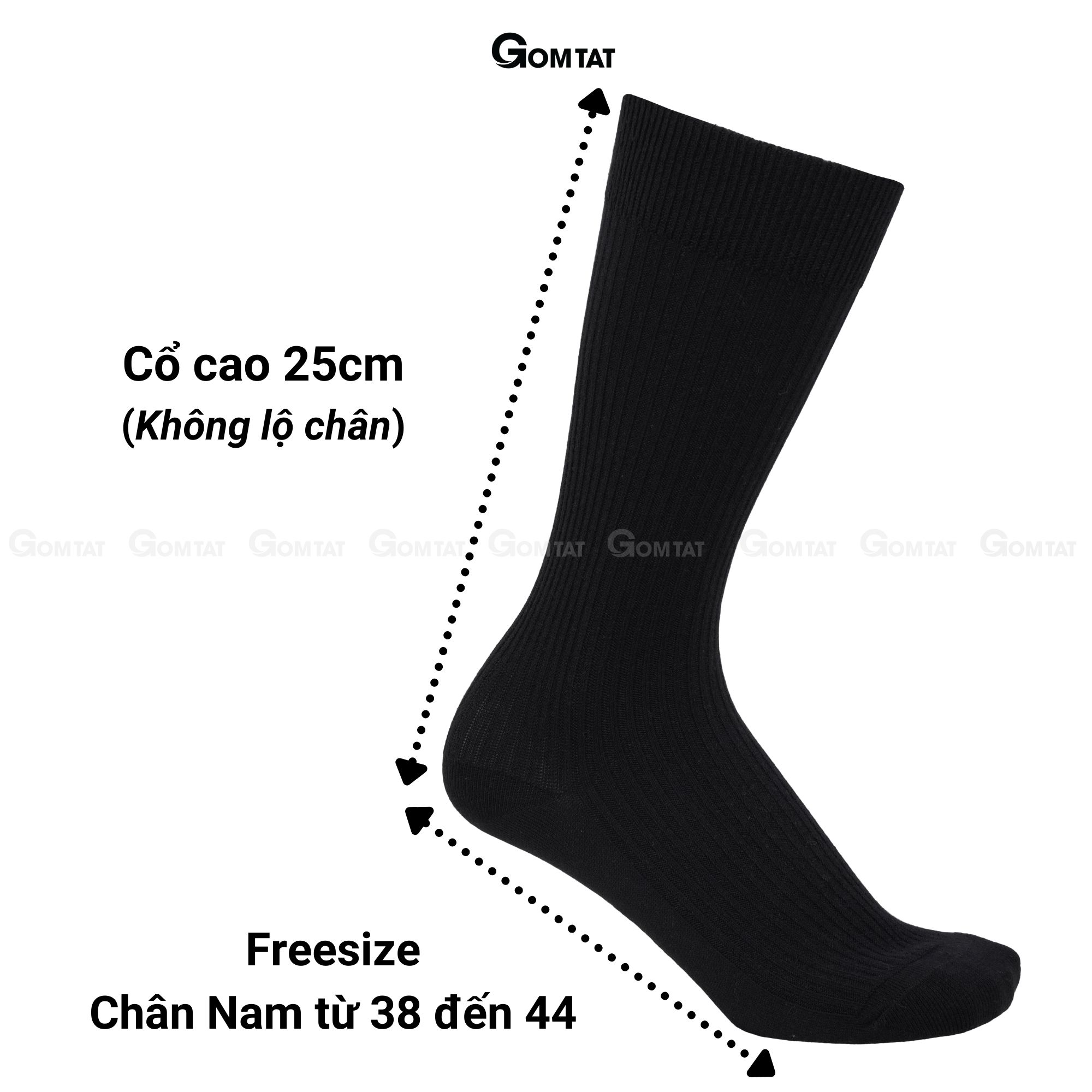 Combo 4 đôi tất vớ nam cổ cao công sở đi giày tây GOMTAT, chất liệu cao cấp họa tiết gân chìm màu đen-FIVE-TAY10-DEN-CB4