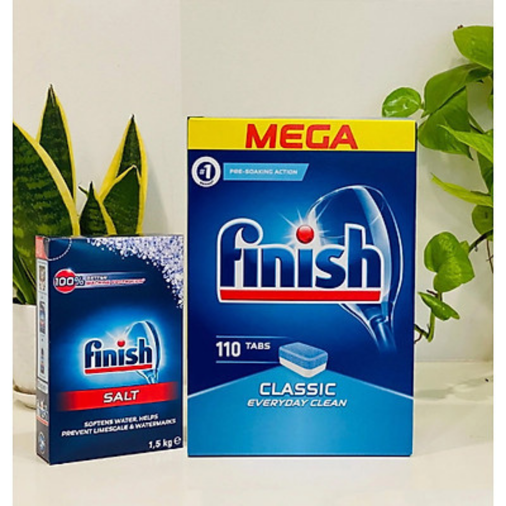 Combo viên rửa bát finish 110 viên+muối rửa bát finish 1,5kg dùng cho máy rửa bát