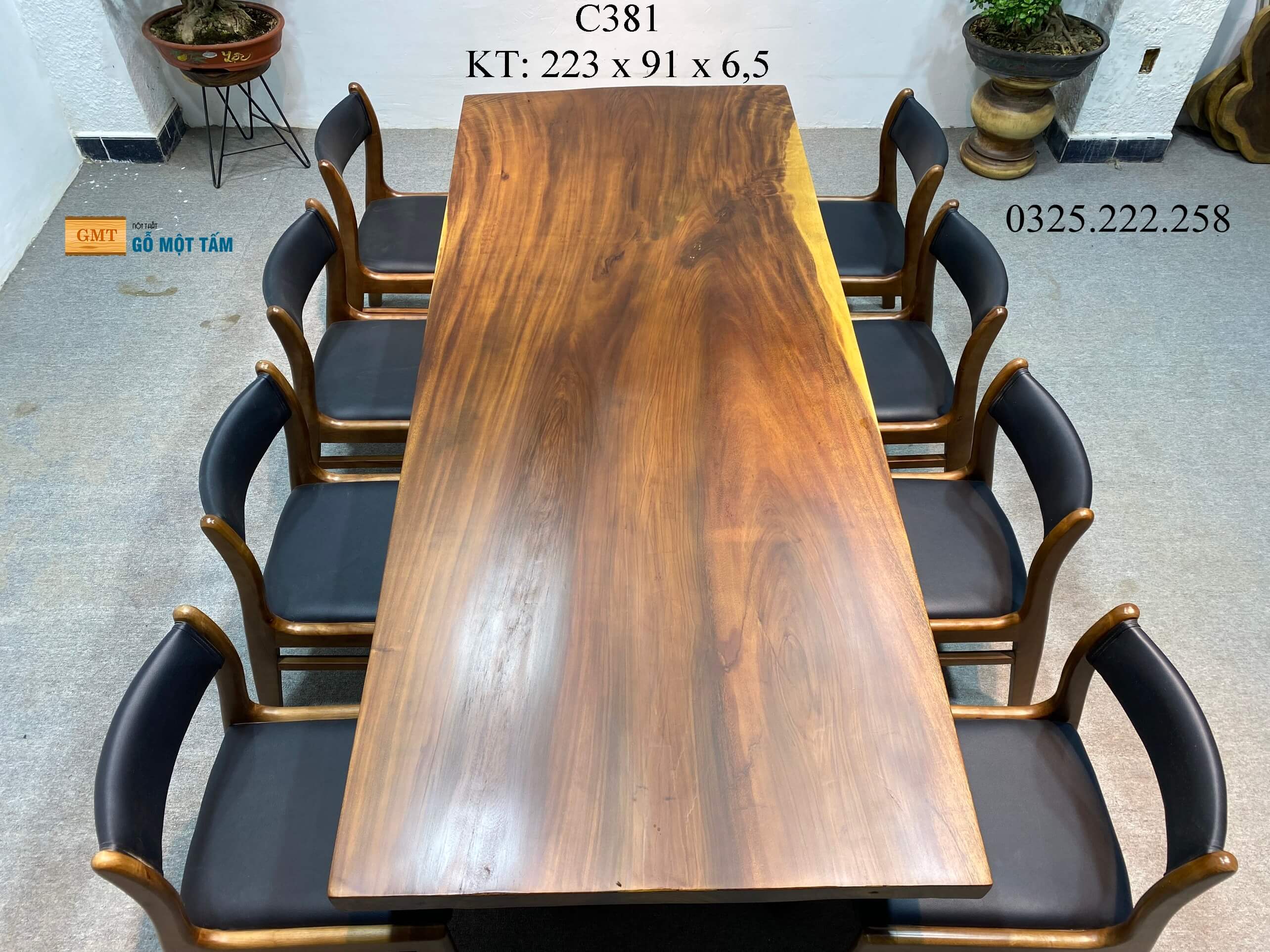 Bàn Sân Vườn Gỗ Me Tây, Bàn Ăn Gỗ Me Tây, Bàn Gỗ Me Tây Nguyên Tấm Dài 2,23m Rộng 91cm Dày 6,5cm