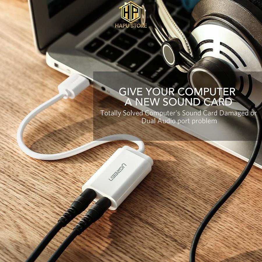 Cáp chuyển USB ra âm thanh Ugreen 30143 hỗ trợ loa và mic chính hãng -Hàng Chính Hãng