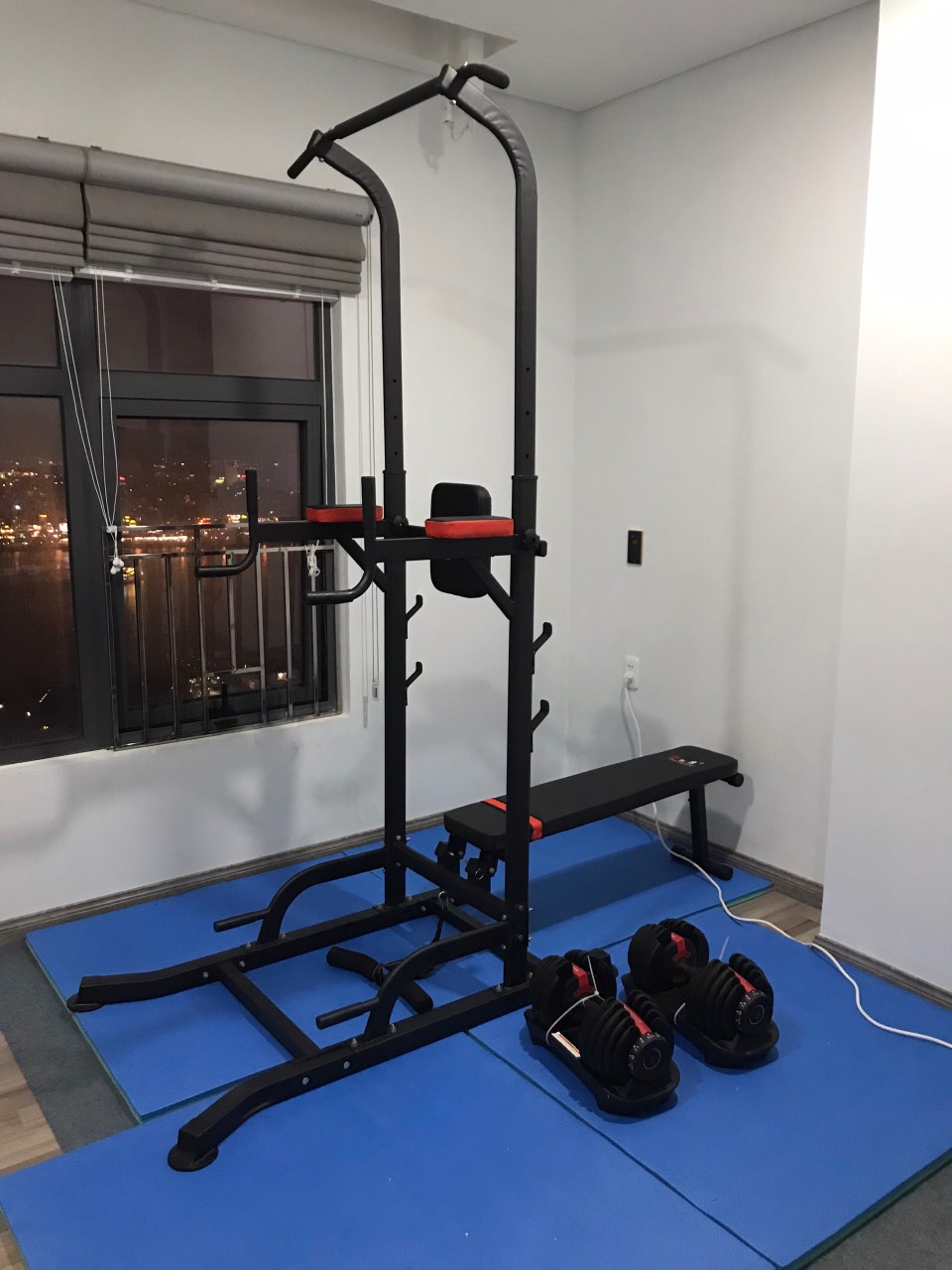 Ghế tập tạ kèm xà kép T058, ghế tập đa năng trong nhà điều chỉnh từ 165cm đến 235cm chắc chắn cho gia đình