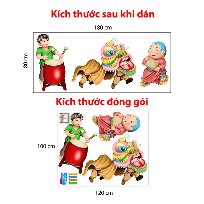 Decal trang trí trung thu 2023 combo bé đón Tết Trung Thu cùng lân sư
