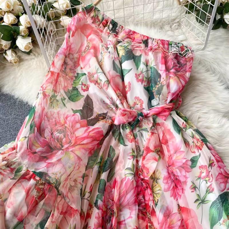 ĐẦM MAXI VOAN HOA ĐI BIỂN LỆCH VAI