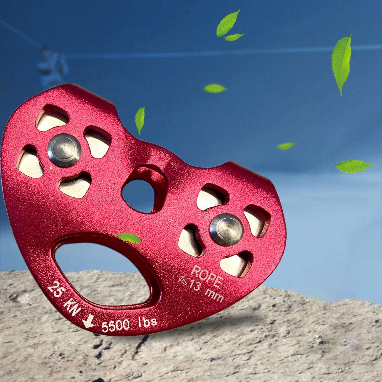 25KN Double Trolley Pulley Aluminum Zip Line Rock Climbing Mountaineering Tandem Pulley with Ball Bearing