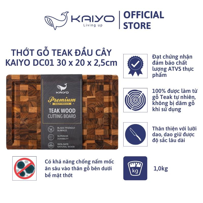 Thớt thái gỗ teak đầu cây KAIYO size S 30 x 20 x 2,5cm
