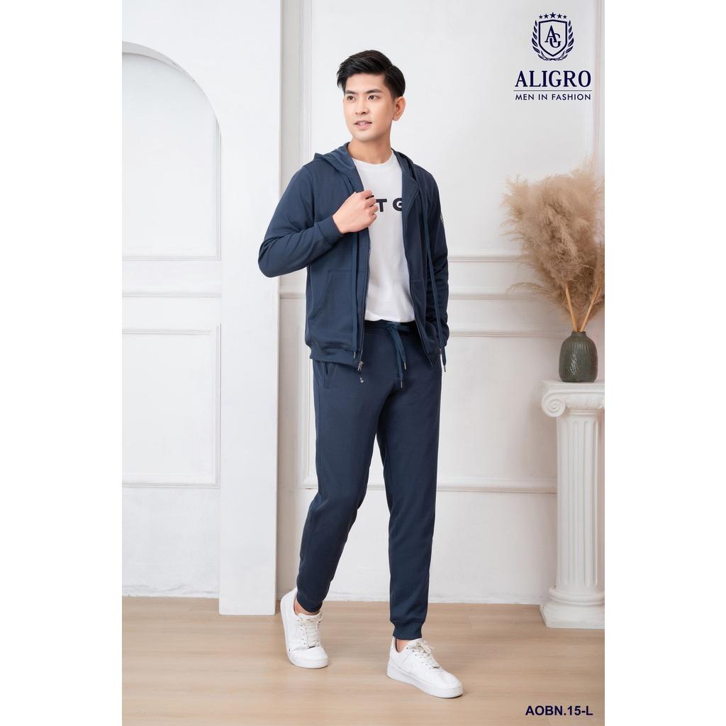 Bộ nỉ hoddie có mũ nam dài tay ALIGRO chất liệu nỉ 100% cotton màu navy ALGBN.15