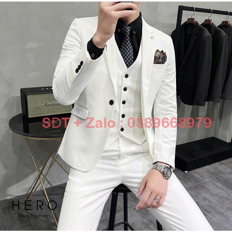 Bộ Vest Comple Nam Cao Cấp Màu Trắng, Bộ Suit Nam Hàn Quốc Màu Trắng