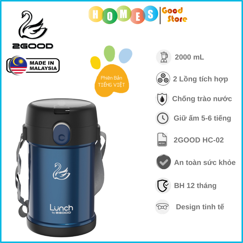 Hộp Cơm Giữ Nhiệt 2GOOD HC-02 Dung Tích 2L Giữ Nhiệt 6-8 Tiếng - Hàng Chính Hãng