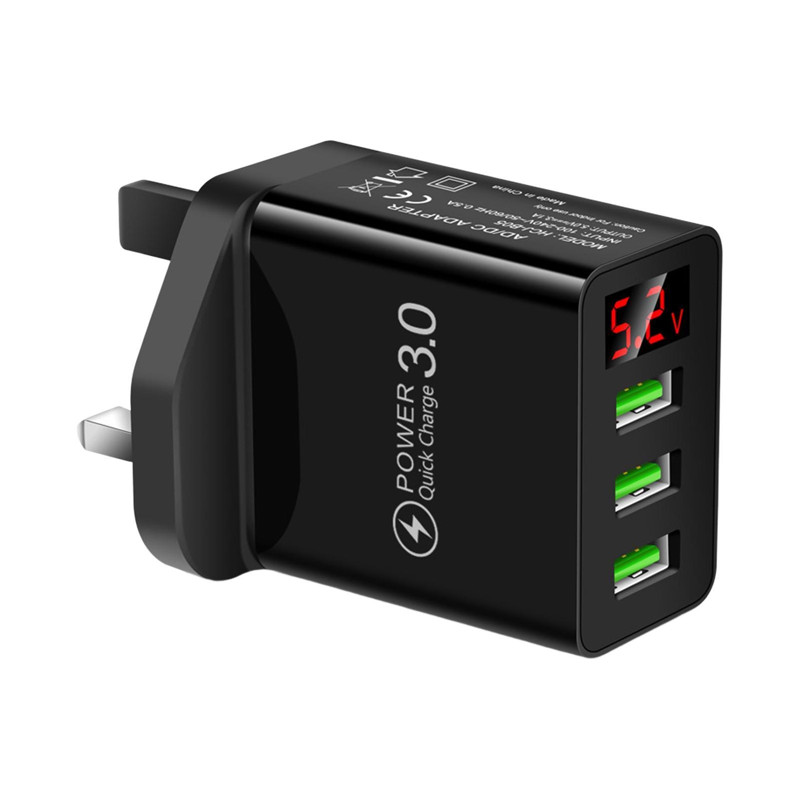 3USB Digital Display Fast Charging  with Display Compact Multi  Phone Charger Fast Charging Block for Travel Charging