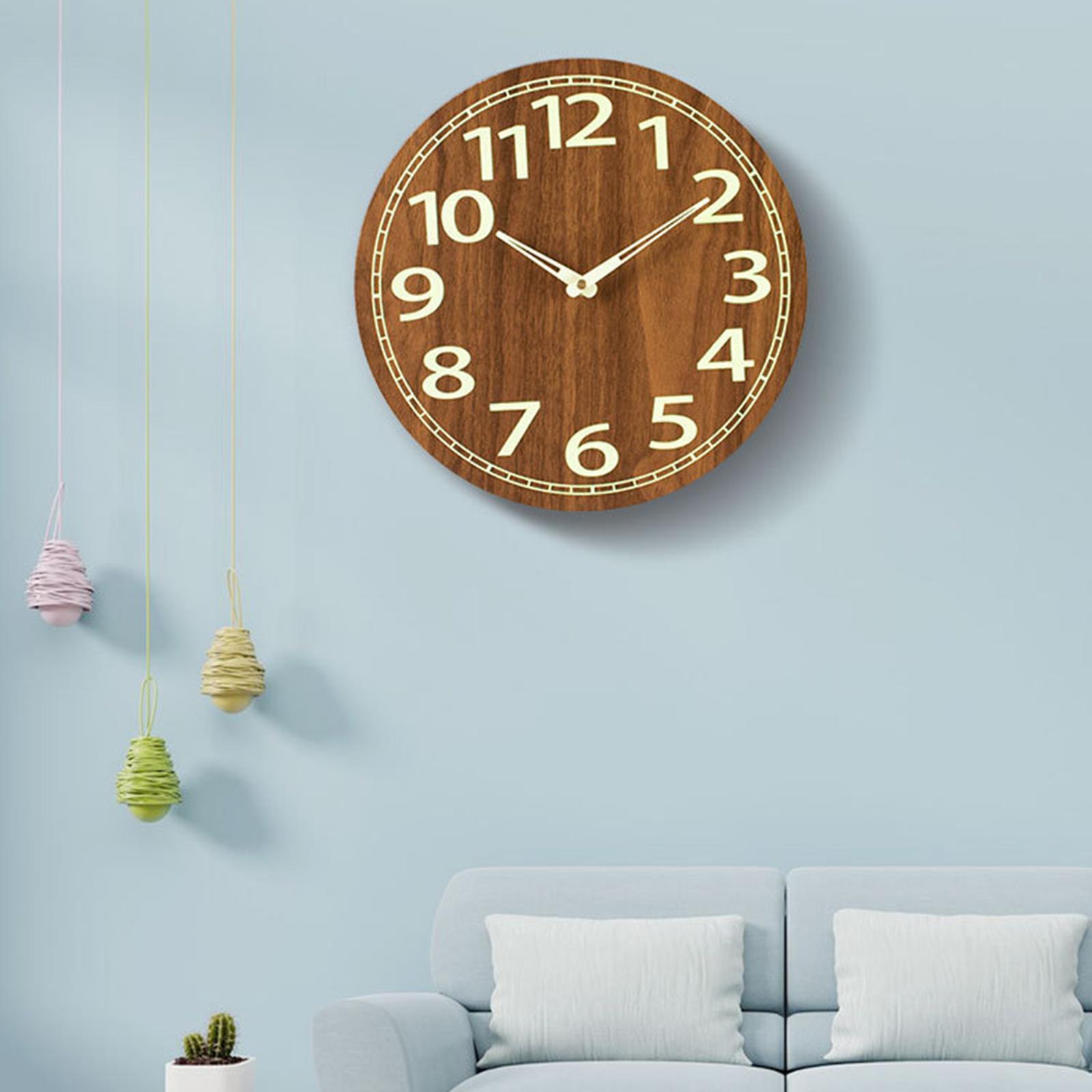 12 inch Luminous Wall Clock Wooden Wall Clock Round Non Ticking Decorative Silent Analog Clock for Living Room