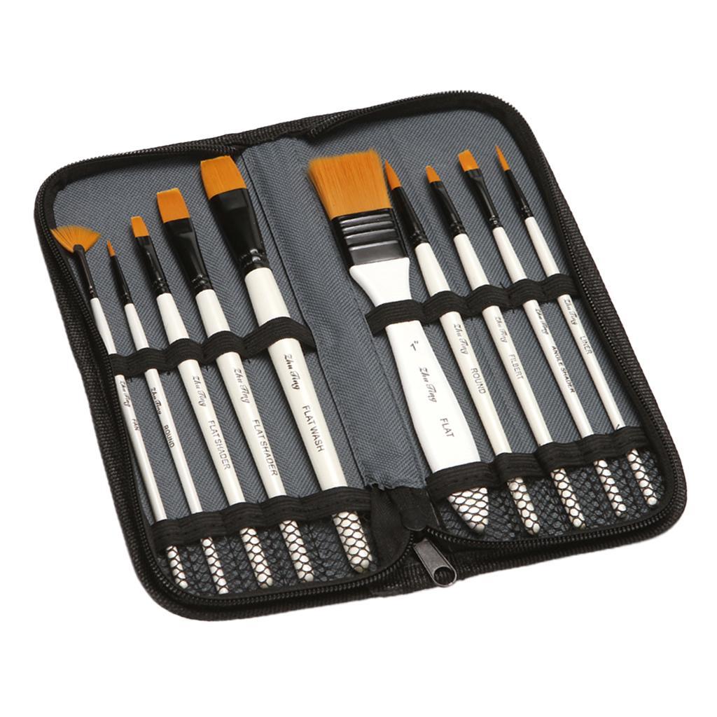 10x Art Brushes Artist Paint Brush for Oil Watercolor Gouache Make Up Paints