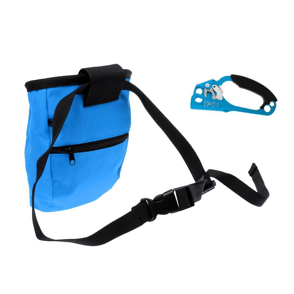 Rock Climbing Arborist Right Handed Ascender 8-13mm Rope Clamp Riser Gear Equipment + Chalk Bag
