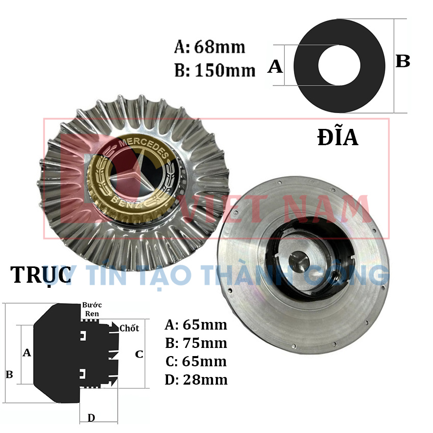 Logo chụp mâm, ốp lazang bánh xe ô tô Maybach ZGS-MC đường kính đĩa 150mm