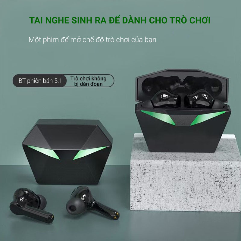 Tai Nghe Gaming Không Dây Bluetooth 5.0 FLOVEME - KW01, hỗ trợ đàm thoại độ trễ cực thấp khi chơi game, Bass mạnh mẽ