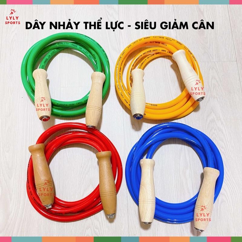 Dây Nhảy Boxing Muay Thái tập thể lực dài 2.6m - 3m, Dây nhảy cao su bản to nặng 500g cán gỗ cao cấp - LYLYSPORTS