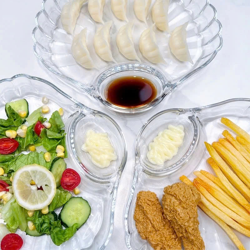 Đĩa Vỏ Sò Thủy Tinh, Đĩa Thuỷ Tinh Đựng Đồ Ăn Đường Kính 24cm Có Khay Đựng Nước Chấm Đĩa Salad, Trái Cây - HÀNG CHÍNH HÃNG MINIIN