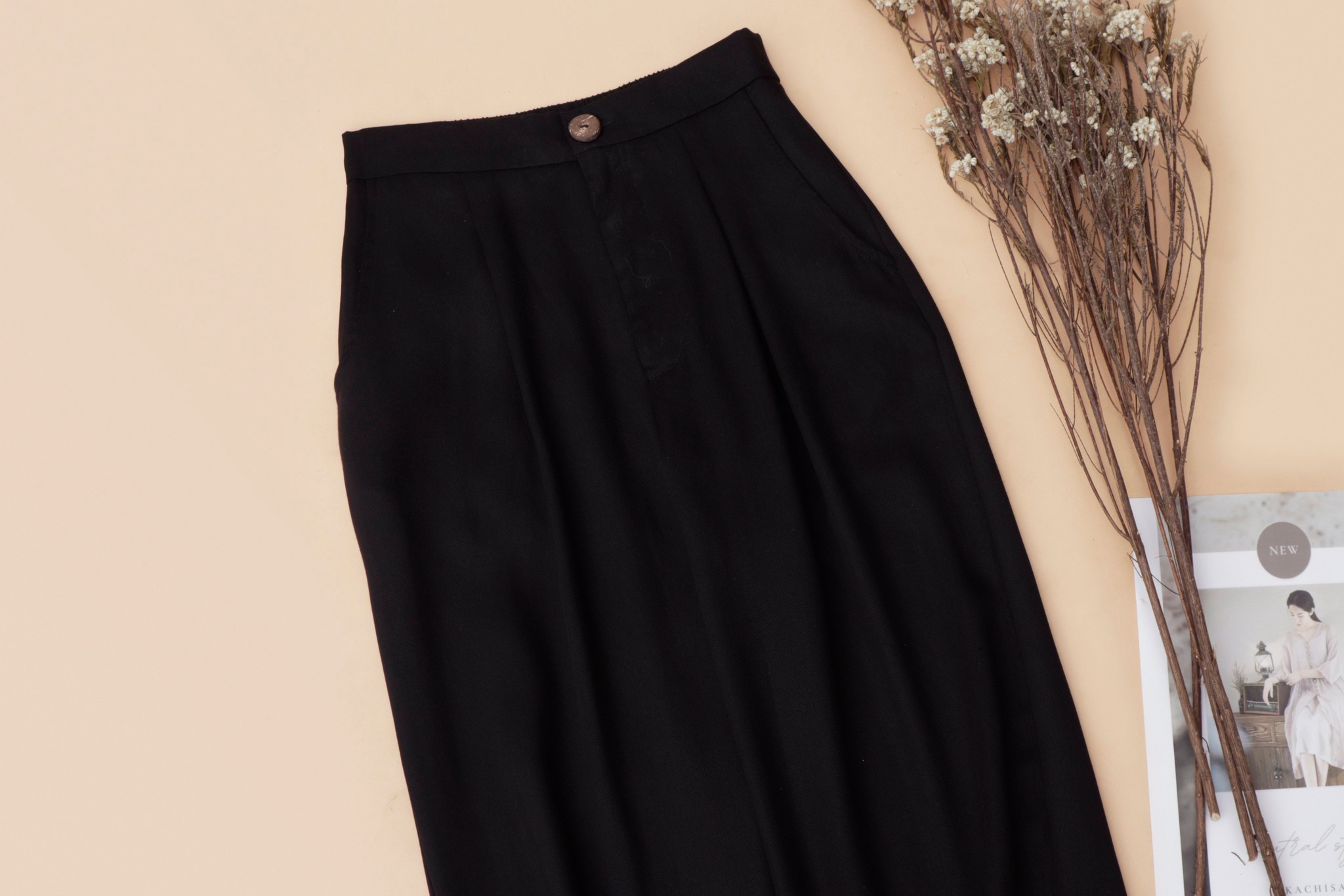 Quần suông cotton lụa KACHISA màu đen