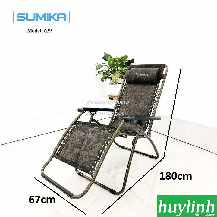 Ghế xếp gấp thư giãn Sumika 639 - Rộng 73cm - Tải trọng 200kg - Tặng khay để ly - Hàng chính hãng