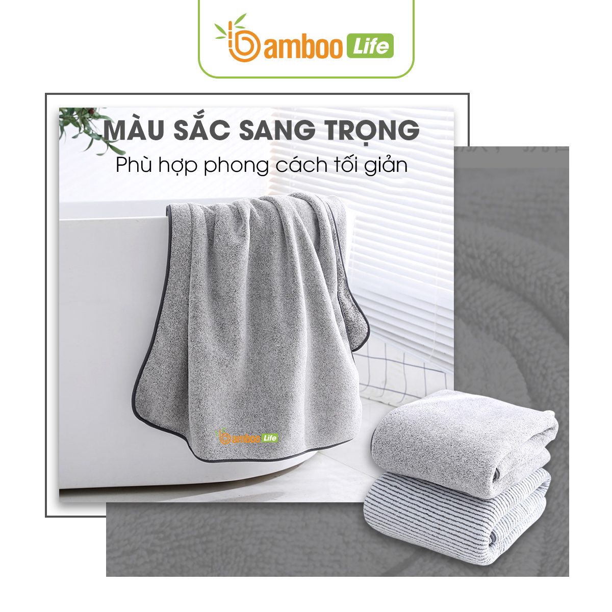 Khăn tắm Bamboo Life BL058 hàng chính hãng được làm từ sợi tre thiên nhiên mềm mại kháng khuẩn siêu thấm hút an toàn cho da