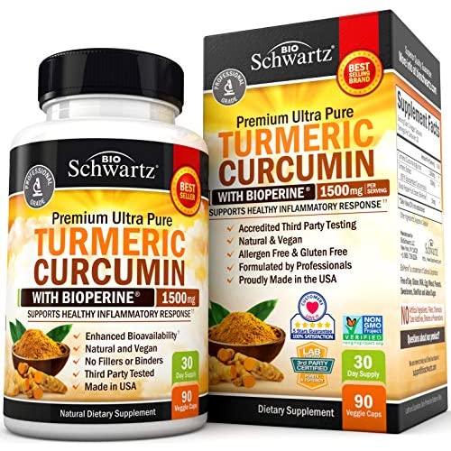 Turmeric Curcumin with BioPerine 1500mg. Highest Potency Available. Premium Joint & Healthy Inflammatory Support with 95% Standardized Curcuminoids. Non-GMO, Gluten Free Capsules with Black Pepper