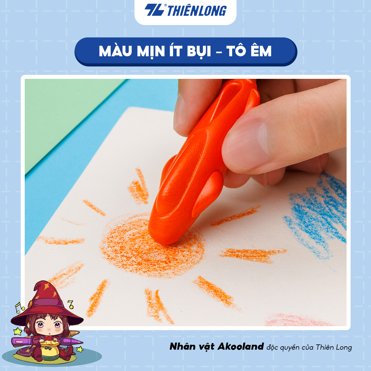 Sáp nhựa 12 màu xóa được - Erasable Crayons Thiên Long Colokit - Nhân vật Futy Akooland thế giới học cụ thần kỳ