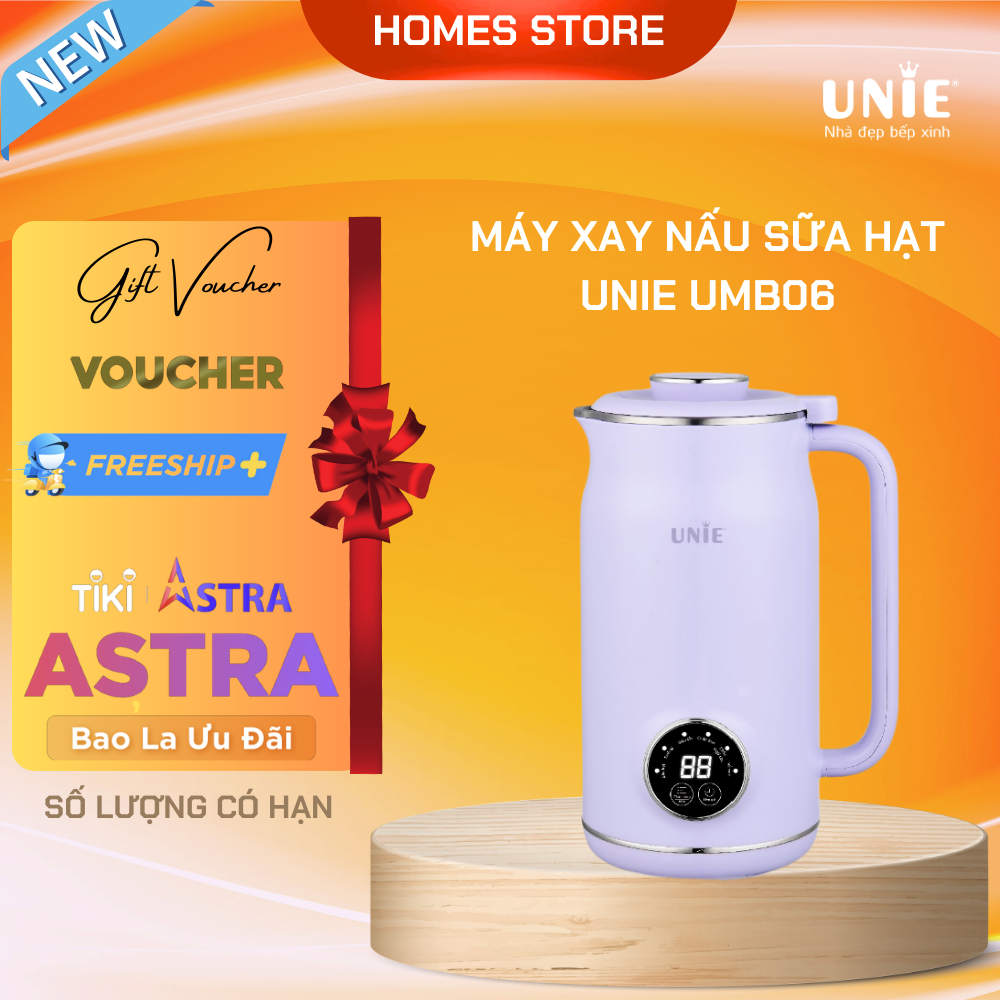 Máy Làm Sữa Hạt Mini UNIE UMB08 Nhỏ Gọn Thời Trang Gồm 5 Chức Năng, Dung Tích 0.6 Lít Công Suất 600 W - Hàng Chính Hãng