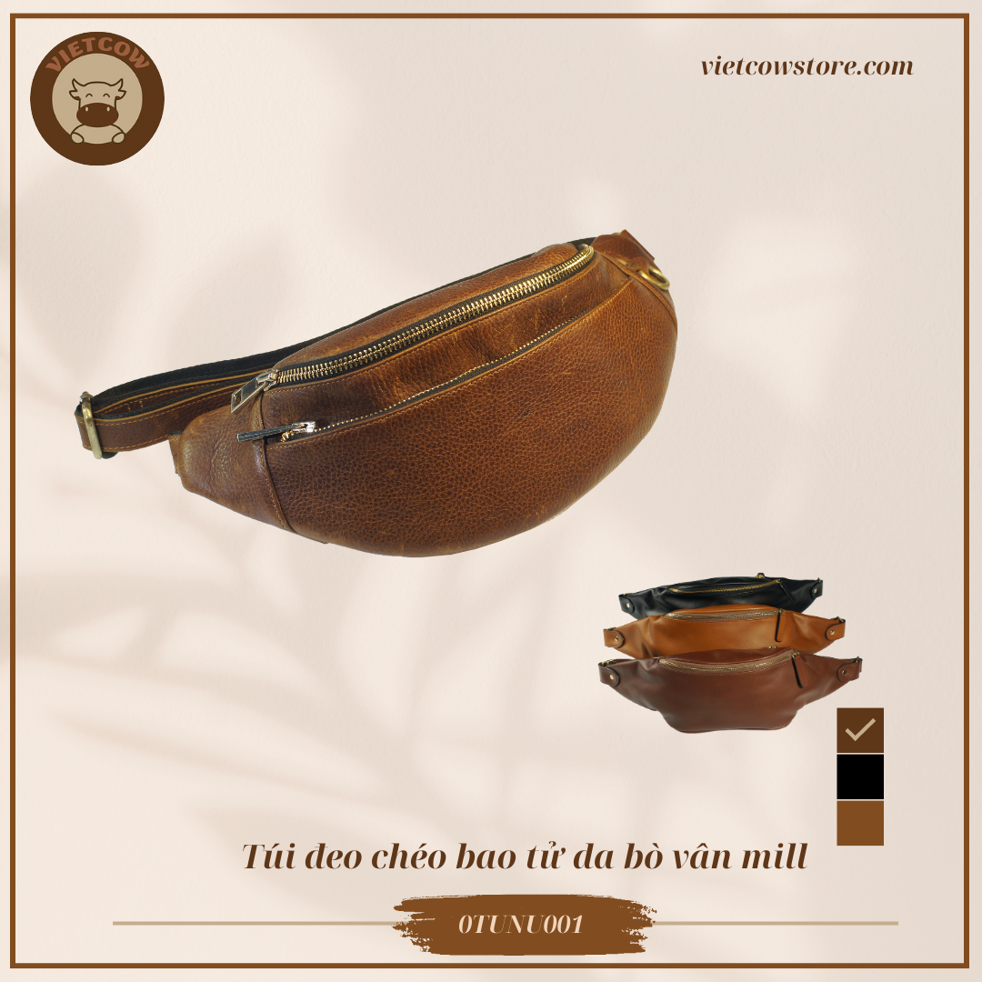 Túi Bao Tử Da Bò Vân Mill, Túi Bao Tử Thời Trang Da Bò_VietCow_0TUNU001