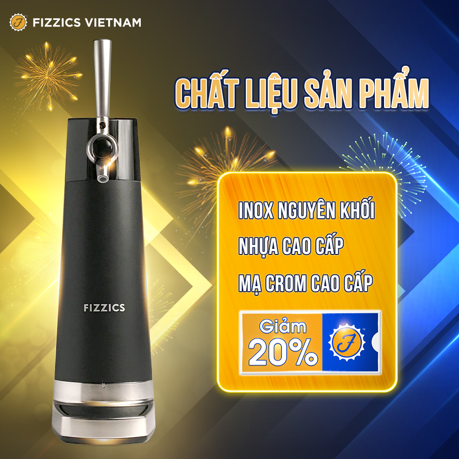 Máy Tạo Bia Tươi FIZZICS Shark Tank Mỹ - Model: CARBON FZ403 - Đen Bạc - Tạo Bia Tươi Từ Bia Lon, Bia Chai.